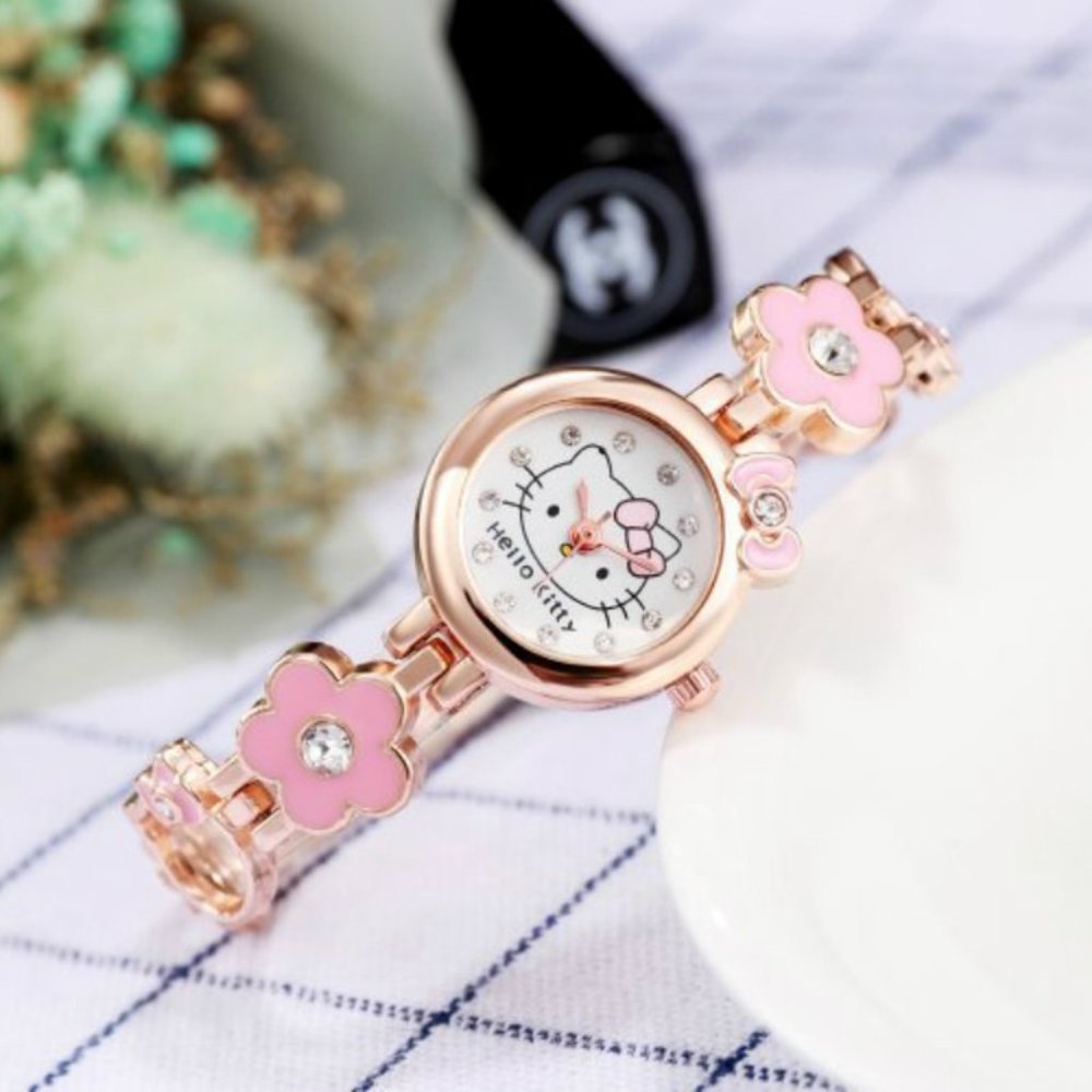 Hello Kitty Watch Quartz Pink Flower Chain Band